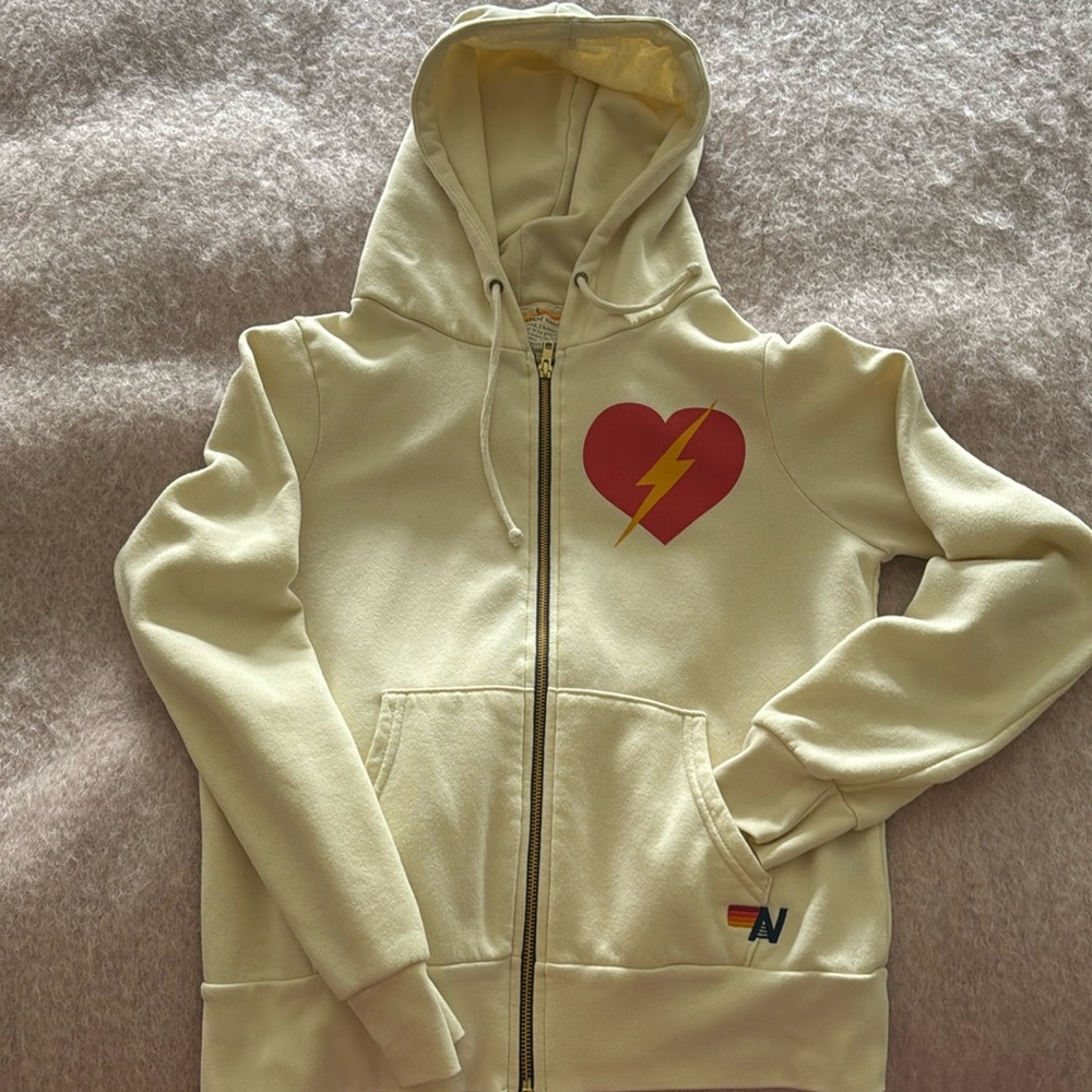 Aviator nation Sz small bolt heart hoodie vintage white